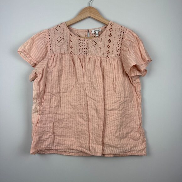 Ella Moss Brianne Eyelet Blouse Women M Medium Pink Flutter Sleeves Keyhole Back - Picture 1 of 7